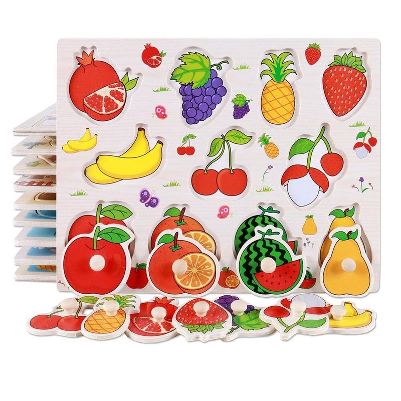 Jucarii, Copii si Bebe - Jucarii si jocuri - Jocuri si puzzle - Puzzle - Puzzle educativ pentru copii, lemn, piese cu maner, fructe, 3 ani+, Edujucarii - Infinity.ro