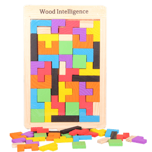 Joc educativ de inteligenta Tetris, puzzle, lemn, multicolor, Montesorri, 3 ani+, Edujucarii