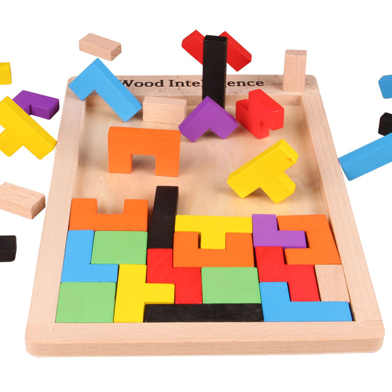 Jucarii, Copii si Bebe - Jucarii si jocuri - Jucarii & jocuri educative - Jucarii interactive - Joc educativ de inteligenta Tetris, puzzle, lemn, multicolor, Montesorri, 3 ani+, Edujucarii - Infinity.ro