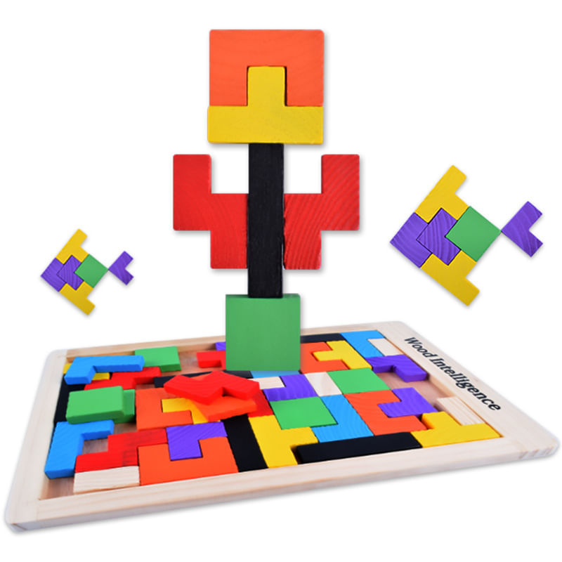 Jucarii, Copii si Bebe - Jucarii si jocuri - Jucarii & jocuri educative - Jucarii interactive - Joc educativ de inteligenta Tetris, puzzle, lemn, multicolor, Montesorri, 3 ani+, Edujucarii - Infinity.ro