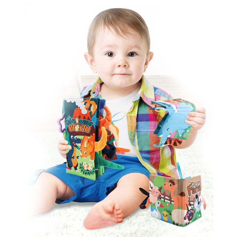 Carti si Birotica - Carti - Carti pentru copii - Carti pentru bebelusi - Set 4 carti senzoriale fosnitoare, bebelusi, animalute colorate, Dinosaur world, Happy farm, Land Animals,Marine Animals - Infinity.ro