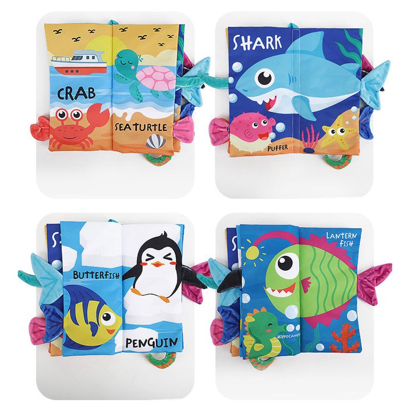 Carti si Birotica - Carti - Carti pentru copii - Carti pentru bebelusi - Set 4 carti senzoriale fosnitoare, bebelusi, animalute colorate, Dinosaur world, Happy farm, Land Animals,Marine Animals - Infinity.ro