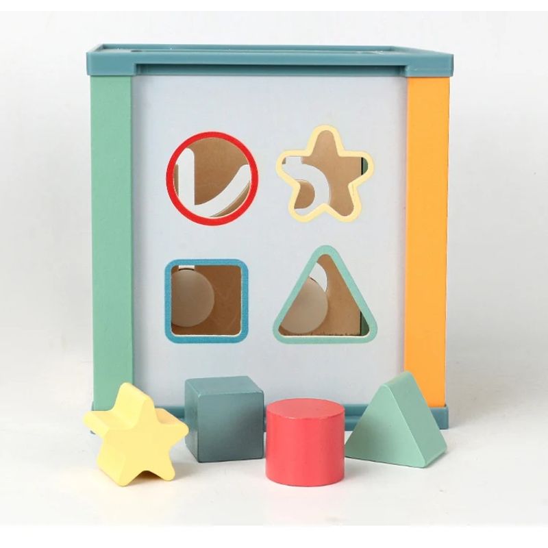 Jucarii, Copii si Bebe - Jucarii si jocuri - Jucarii & jocuri educative - Jucarii interactive - Centru din lemn educativ Montessori, Cub activitati bebelusi 5 in 1, Ocean, 1 an + - Infinity.ro