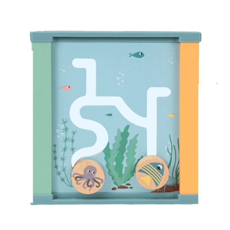 Jucarii, Copii si Bebe - Jucarii si jocuri - Jucarii & jocuri educative - Jucarii interactive - Centru din lemn educativ Montessori, Cub activitati bebelusi 5 in 1, Ocean, 1 an + - Infinity.ro