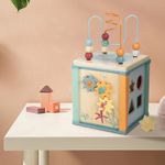 Jucarii, Copii si Bebe - Jucarii si jocuri - Jucarii & jocuri educative - Jucarii interactive - Centru din lemn educativ Montessori, Cub activitati bebelusi 5 in 1, Ocean, 1 an + - Infinity.ro
