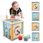 Jucarii, Copii si Bebe - Jucarii si jocuri - Jucarii & jocuri educative - Jucarii interactive - Centru din lemn educativ Montessori, Cub activitati bebelusi 5 in 1, Ocean, 1 an + - Infinity.ro