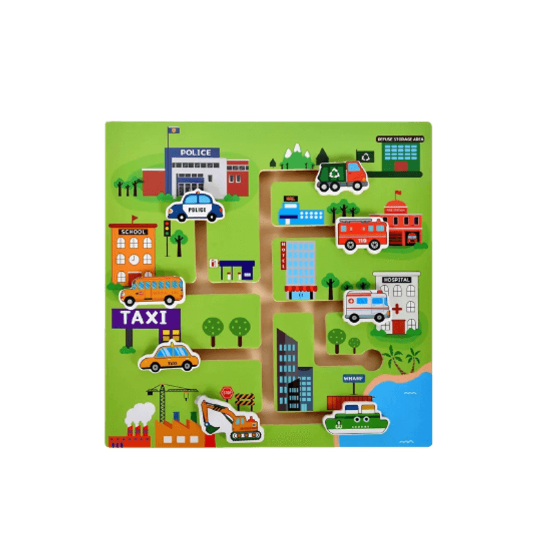 Jucarii, Copii si Bebe - Jucarii si jocuri - Jocuri si puzzle - Puzzle - Puzzle Lemn Labirint in format 3D, Montessori, Masini si garaje, Edujucarii, 3 ani+ - Infinity.ro