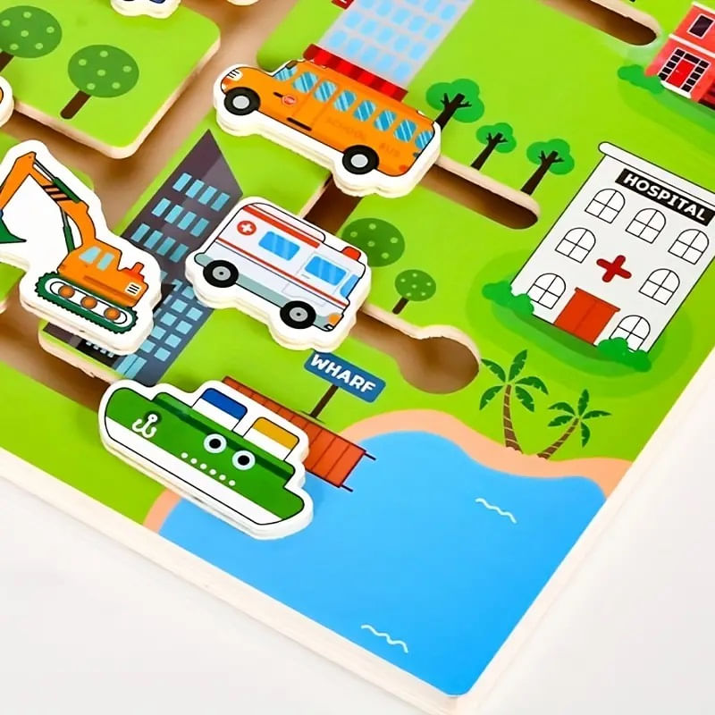 Jucarii, Copii si Bebe - Jucarii si jocuri - Jocuri si puzzle - Puzzle - Puzzle Lemn Labirint in format 3D, Montessori, Masini si garaje, Edujucarii, 3 ani+ - Infinity.ro