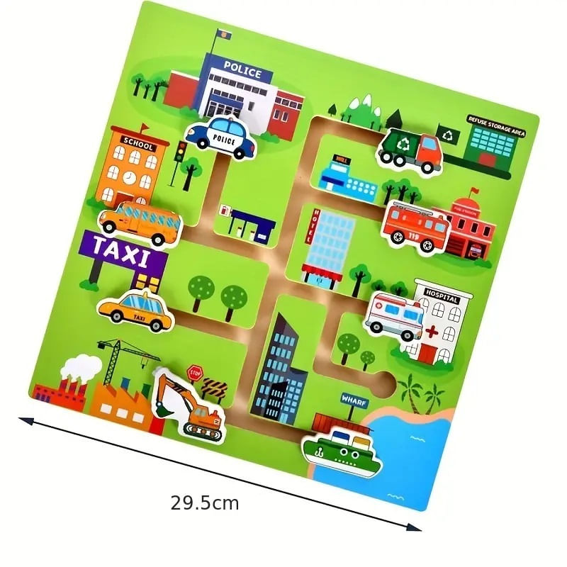 Jucarii, Copii si Bebe - Jucarii si jocuri - Jocuri si puzzle - Puzzle - Puzzle Lemn Labirint in format 3D, Montessori, Masini si garaje, Edujucarii, 3 ani+ - Infinity.ro