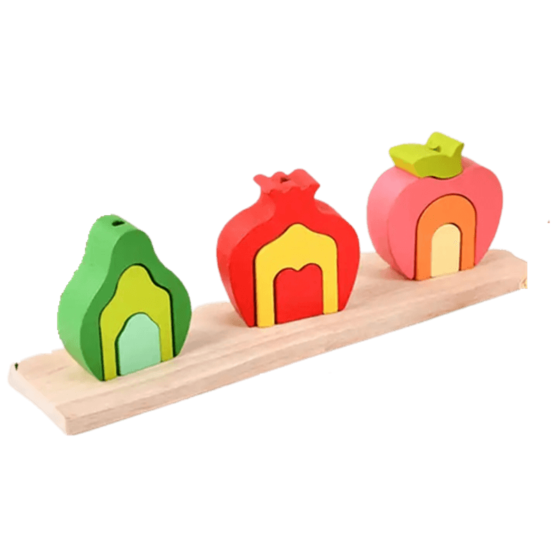 Jucarii, Copii si Bebe - Jucarii si jocuri - Jucarii & jocuri educative - Jucarii interactive - Set de 3 Turnuri de Sortat si Stivuit in Forma de Fructe, Montessori, 11 Piese, Lemn, 3 ani+, Edujucarii - Infinity.ro