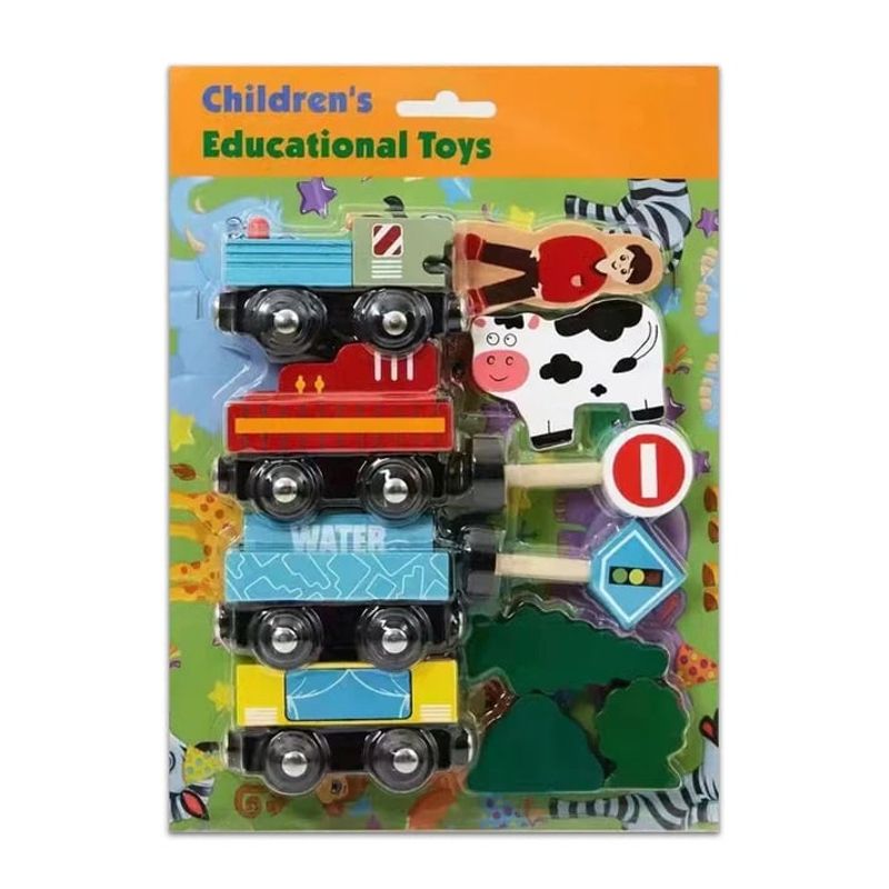 Jucarii, Copii si Bebe - Jucarii si jocuri - Jucarii & jocuri educative - Jucarii interactive - Trenulet din Lemn cu Elemente de Decor - O Aventura Feroviara Plina de Imaginatie, lemn, multicolor, 3 ani+ - Infinity.ro