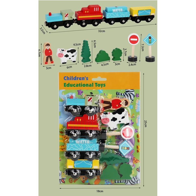 Jucarii, Copii si Bebe - Jucarii si jocuri - Jucarii & jocuri educative - Jucarii interactive - Trenulet din Lemn cu Elemente de Decor - O Aventura Feroviara Plina de Imaginatie, lemn, multicolor, 3 ani+ - Infinity.ro