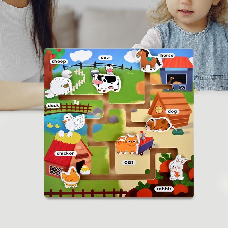 Jucarii, Copii si Bebe - Jucarii si jocuri - Jocuri si puzzle - Puzzle - Puzzle Lemn Labirint in format 3D, Montessori, Ferma Animalelor, Edujucarii, 3 ani+ - Infinity.ro