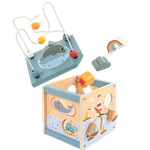Jucarii, Copii si Bebe - Jucarii si jocuri - Jucarii & jocuri educative - Jucarii interactive - Centru din lemn educativ Montessori, Cub activitati bebelusi 5 in 1, delfin, 1 an+ - Infinity.ro