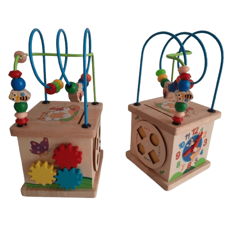 Jucarii, Copii si Bebe - Jucarii si jocuri - Jucarii & jocuri educative - Jocuri si jucarii educative - Centru din lemn educativ Montessori, Cub activitati 5 in 1, Labirint, Ceas, Roti zimtate, 3 ani +, Edujucarii - Infinity.ro