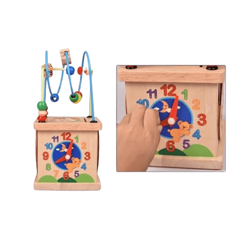 Jucarii, Copii si Bebe - Jucarii si jocuri - Jucarii & jocuri educative - Jocuri si jucarii educative - Centru din lemn educativ Montessori, Cub activitati 5 in 1, Labirint, Ceas, Roti zimtate, 3 ani +, Edujucarii - Infinity.ro