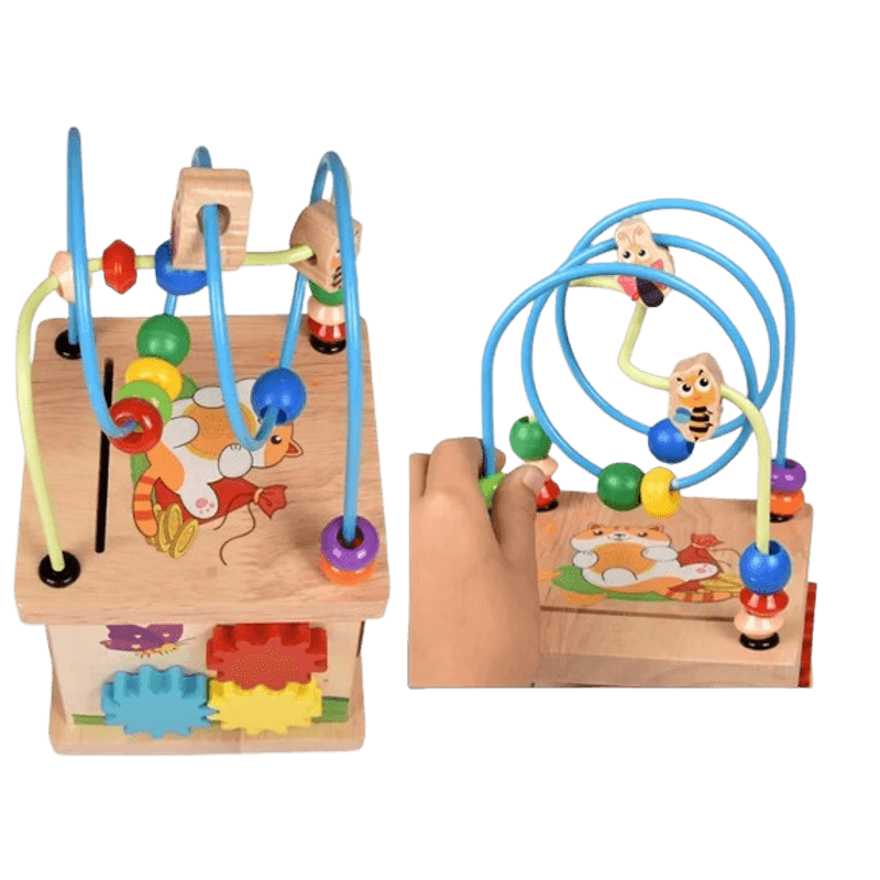 Jucarii, Copii si Bebe - Jucarii si jocuri - Jucarii & jocuri educative - Jocuri si jucarii educative - Centru din lemn educativ Montessori, Cub activitati 5 in 1, Labirint, Ceas, Roti zimtate, 3 ani +, Edujucarii - Infinity.ro