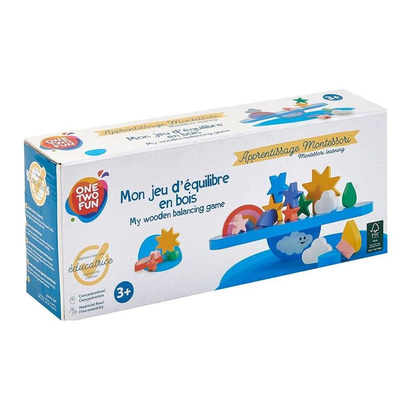 Jucarii, Copii si Bebe - Jucarii si jocuri - Jucarii & jocuri educative - Jucarii interactive - Jucarie educationala, lemn, Montessori, Balanta echilibru si sortare cu stelute, nori si curcubeu, 17 piese, 3 ani+ - Infinity.ro