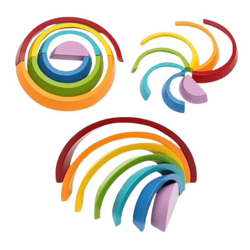 Jucarii, Copii si Bebe - Jucarii si jocuri - Jucarii & jocuri educative - Jucarii interactive - Set 7 de piese lemn, curcubeu, blocuri constructie, dezvoltare timpurie, Educatie Montessori, 18 luni+, Edujucarii - Infinity.ro