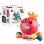 Jucarii, Copii si Bebe - Jucarii si jocuri - Jucarii & jocuri educative - Jucarii interactive - Jucarie senzoriala, dentitie pentru bebelusi, Caracatita tip Montessori din silicon, functii multiple, rosu, +12 luni - Infinity.ro