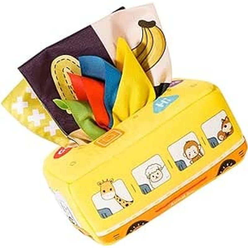 Jucarii, Copii si Bebe - Jucarii si jocuri - Jucarii bebelusi - Jucarii interactive bebelusi - Jucarie educativa si senzoriala, Cutie cu batiste, material textil, Montessori, Autobuz cu animale, EduJucarii, 3 luni+ - Infinity.ro