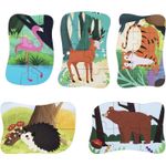 Jucarii, Copii si Bebe - Jucarii si jocuri - Jucarii & jocuri educative - Jocuri si jucarii educative - Set 5 Puzzles pentru incepatori, Diferite Nivele de Complexitate, Cutie Metalica, Flamingo si animale de padure, 3 ani + - Infinity.ro
