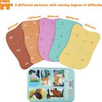 Jucarii, Copii si Bebe - Jucarii si jocuri - Jucarii & jocuri educative - Jocuri si jucarii educative - Set 5 Puzzles pentru incepatori, Diferite Nivele de Complexitate, Cutie Metalica, Flamingo si animale de padure, 3 ani + - Infinity.ro