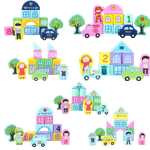 Jucarii, Copii si Bebe - Jucarii si jocuri - Jucarii & jocuri educative - Jucarii interactive - Set Cuburi constructie Oraselul cu Trenulet din lemn, Train Railway City, Beilaluna, 3 ani+ - Infinity.ro