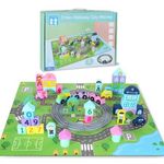 Jucarii, Copii si Bebe - Jucarii si jocuri - Jucarii & jocuri educative - Jucarii interactive - Set Cuburi constructie Oraselul cu Trenulet din lemn, Train Railway City, Beilaluna, 3 ani+ - Infinity.ro