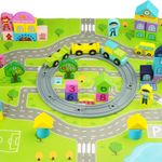 Jucarii, Copii si Bebe - Jucarii si jocuri - Jucarii & jocuri educative - Jucarii interactive - Set Cuburi constructie Oraselul cu Trenulet din lemn, Train Railway City, Beilaluna, 3 ani+ - Infinity.ro
