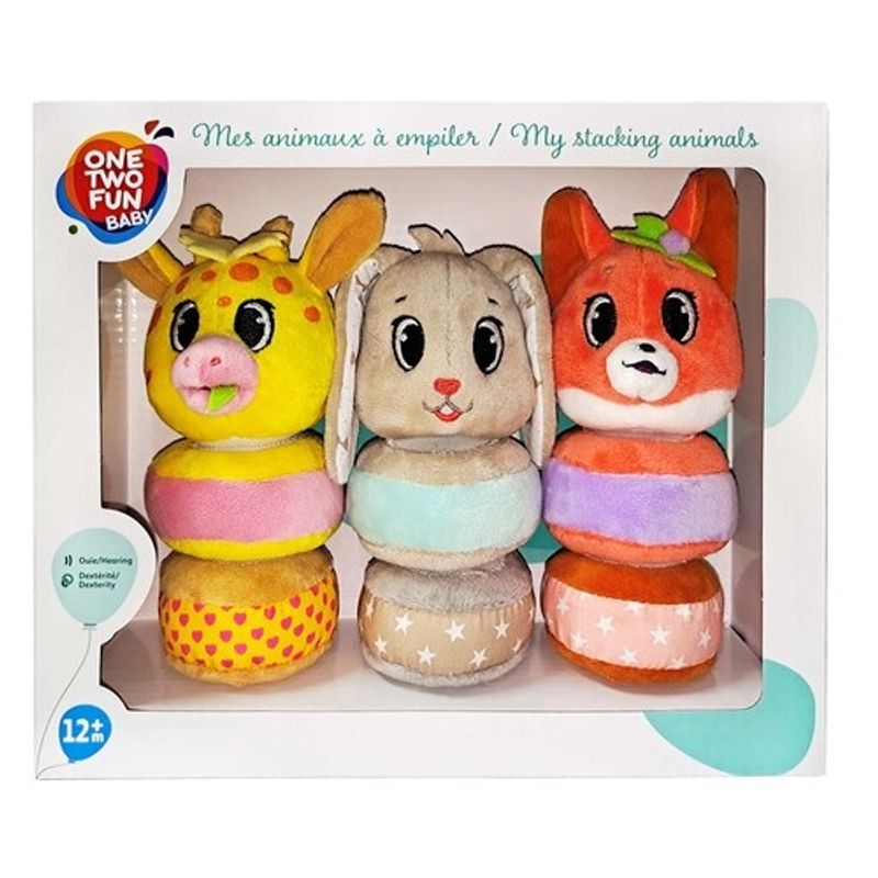 Jucarii, Copii si Bebe - Jucarii si jocuri - Jucarii bebelusi - Jucarii interactive bebelusi - Set 3 animale din plus pentru bebelusi,  iepure, vulpe, girafa, 9 piese, 12 luni+ - Infinity.ro