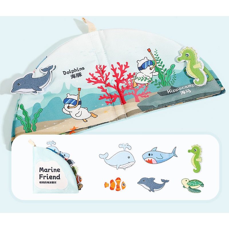 Carti si Birotica - Carti - Carti pentru copii - Carti pentru bebelusi - Carte senzoriala din panza pentru bebelusi, anti-rupere,  Marine Friend, 14 x 14 cm x 1,4 cm, +12 luni - Infinity.ro