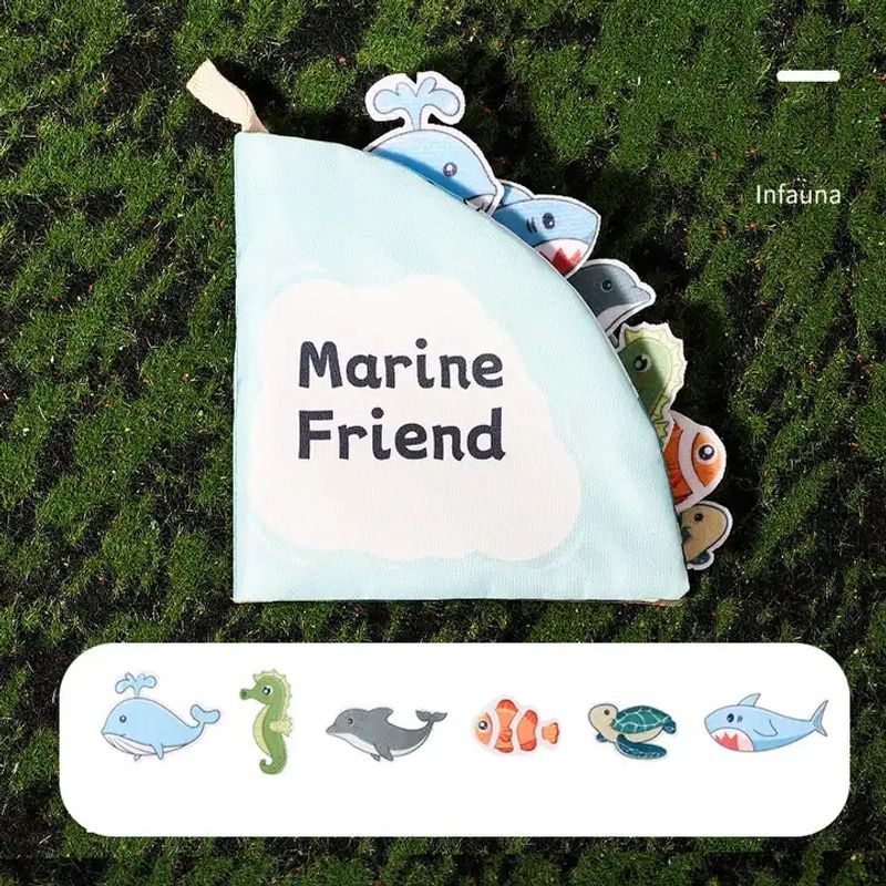 Carti si Birotica - Carti - Carti pentru copii - Carti pentru bebelusi - Carte senzoriala din panza pentru bebelusi, anti-rupere,  Marine Friend, 14 x 14 cm x 1,4 cm, +12 luni - Infinity.ro