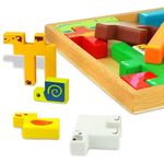 Jucarii, Copii si Bebe - Jucarii si jocuri - Jucarii & jocuri educative - Jocuri si jucarii educative - Joc educativ, Tetris animale, 10 figurine de lemn pentru stivuire, asamblare, Animal Creative JigSaw, 3 ani, EduJucarii - Infinity.ro