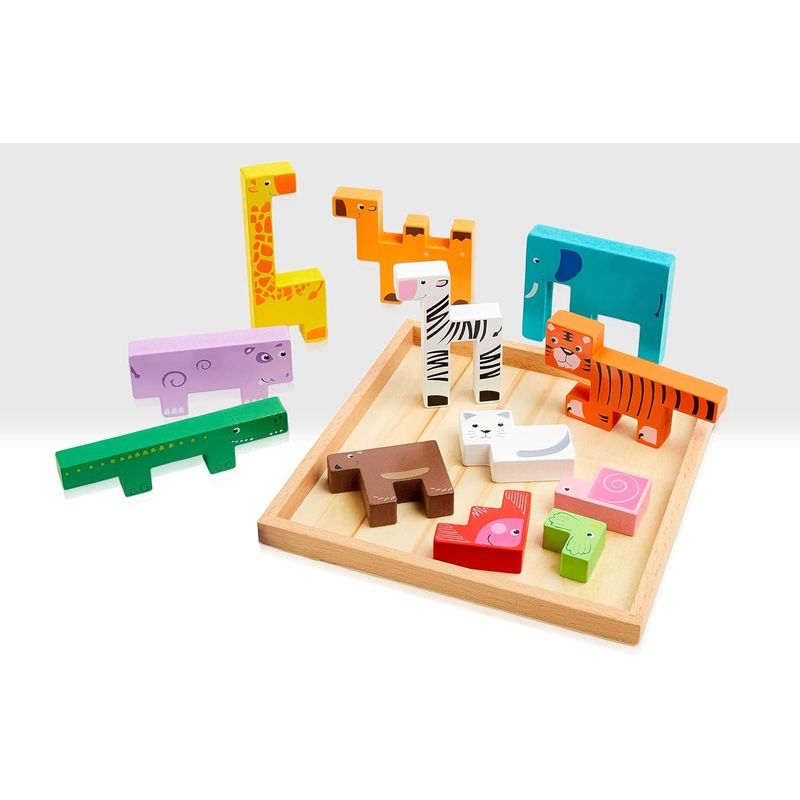 Jucarii, Copii si Bebe - Jucarii si jocuri - Jucarii & jocuri educative - Jocuri si jucarii educative - Joc educativ, Tetris animale, 10 figurine de lemn pentru stivuire, asamblare, Animal Creative JigSaw, 3 ani, EduJucarii - Infinity.ro