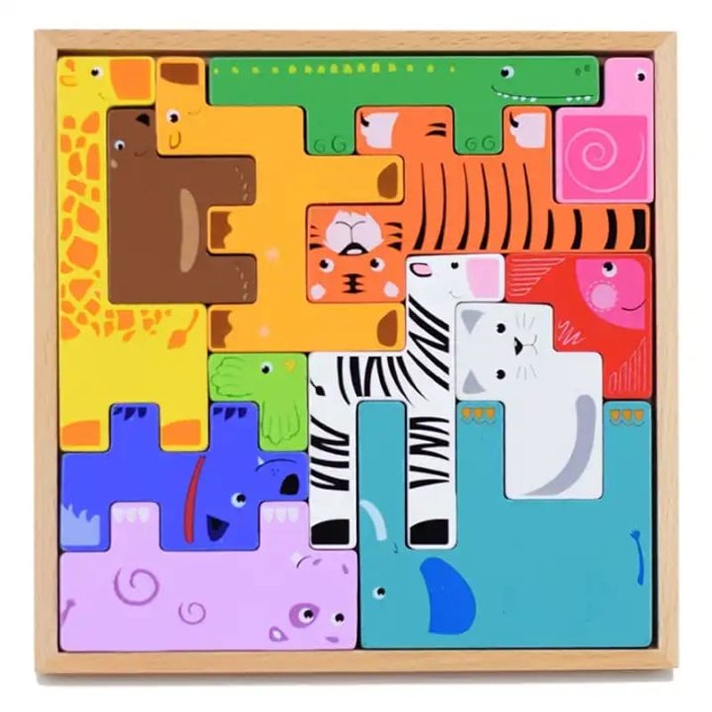 Jucarii, Copii si Bebe - Jucarii si jocuri - Jucarii & jocuri educative - Jocuri si jucarii educative - Joc educativ, Tetris animale, 10 figurine de lemn pentru stivuire, asamblare, Animal Creative JigSaw, 3 ani, EduJucarii - Infinity.ro
