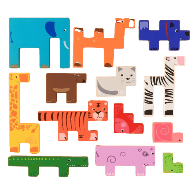 Jucarii, Copii si Bebe - Jucarii si jocuri - Jucarii & jocuri educative - Jocuri si jucarii educative - Joc educativ, Tetris animale, 10 figurine de lemn pentru stivuire, asamblare, Animal Creative JigSaw, 3 ani, EduJucarii - Infinity.ro