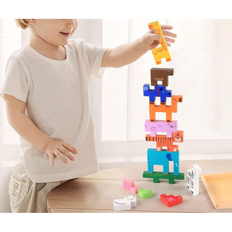 Jucarii, Copii si Bebe - Jucarii si jocuri - Jucarii & jocuri educative - Jocuri si jucarii educative - Joc educativ, Tetris animale, 10 figurine de lemn pentru stivuire, asamblare, Animal Creative JigSaw, 3 ani, EduJucarii - Infinity.ro