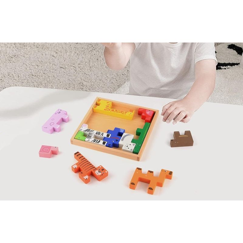 Jucarii, Copii si Bebe - Jucarii si jocuri - Jucarii & jocuri educative - Jocuri si jucarii educative - Joc educativ, Tetris animale, 10 figurine de lemn pentru stivuire, asamblare, Animal Creative JigSaw, 3 ani, EduJucarii - Infinity.ro