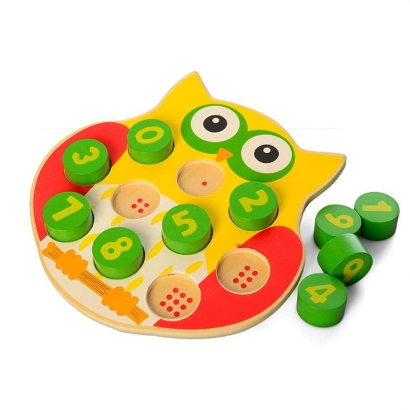 Jucarii, Copii si Bebe - Jucarii si jocuri - Jucarii & jocuri educative - Jucarii interactive - Jucarie din lemn, Bufnita, Asociere Cifre si Forme, EduJucarii, galben, 3 ani+ - Infinity.ro