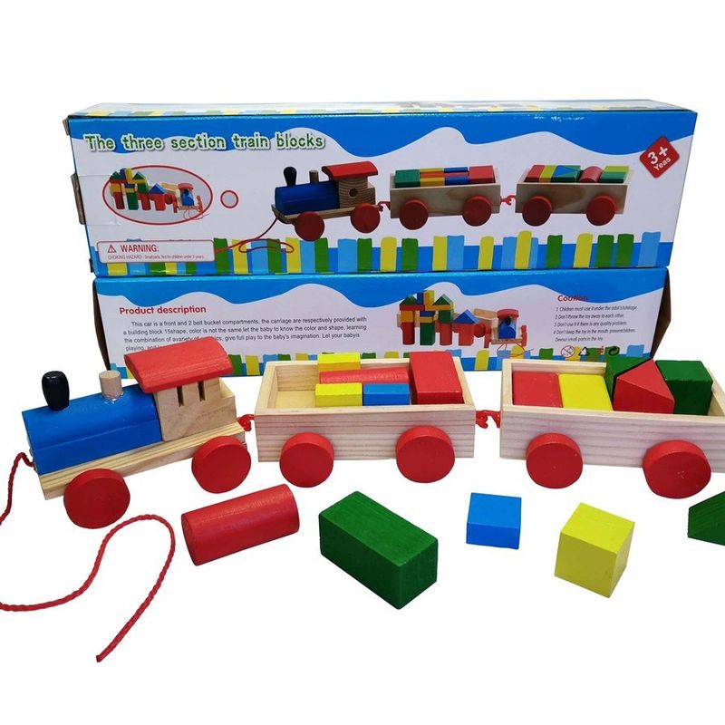 Jucarii, Copii si Bebe - Jucarii si jocuri - Jucarii & jocuri educative - Jucarii interactive - Jucarie din lemn Trenulet, set de construit, 18 piese, forme geometrice, 3 ani+, EduJucarii - Infinity.ro