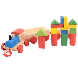 Jucarie din lemn Trenulet, set de construit, 18 piese, forme geometrice, 3 ani+, EduJucarii