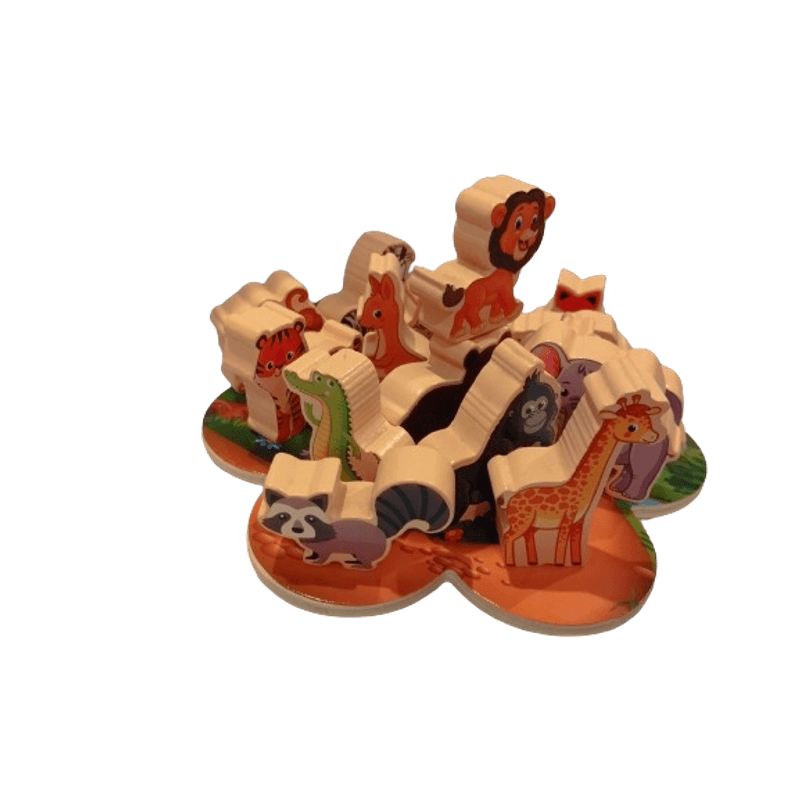 Jucarii, Copii si Bebe - Jucarii si jocuri - Figurine - Jucarie educativa Montessori pentru copii, set 14 figurine de lemn pentru stivuire, Animal Balance, 3 ani, EduJucarii - Infinity.ro