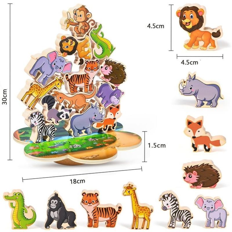 Jucarii, Copii si Bebe - Jucarii si jocuri - Figurine - Jucarie educativa Montessori pentru copii, set 14 figurine de lemn pentru stivuire, Animal Balance, 3 ani, EduJucarii - Infinity.ro