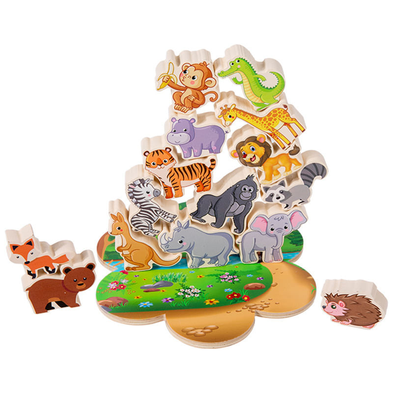 Jucarii, Copii si Bebe - Jucarii si jocuri - Figurine - Jucarie educativa Montessori pentru copii, set 14 figurine de lemn pentru stivuire, Animal Balance, 3 ani, EduJucarii - Infinity.ro
