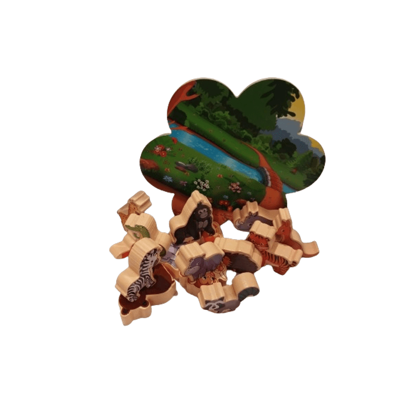 Jucarii, Copii si Bebe - Jucarii si jocuri - Figurine - Jucarie educativa Montessori pentru copii, set 14 figurine de lemn pentru stivuire, Animal Balance, 3 ani, EduJucarii - Infinity.ro