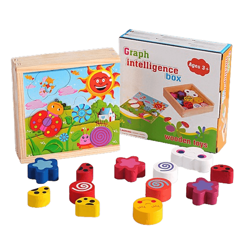 Jucarii, Copii si Bebe - Jucarii si jocuri - Jucarii & jocuri educative - Jucarii interactive - Joc educativ, Puzzle din lemn cu 18 piese inserabile, Graph Intelligence box, 3 ani+, Edujucarii - Infinity.ro