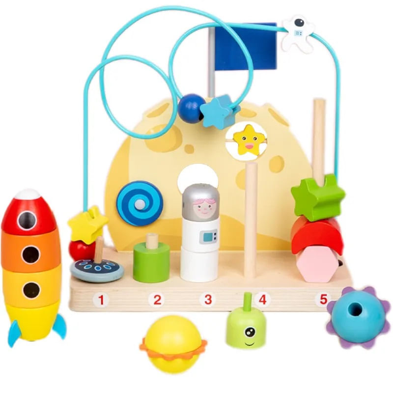 Jucarii, Copii si Bebe - Jucarii si jocuri - Jucarii & jocuri educative - Jocuri si jucarii educative - Jucarie educativa 2 in 1, stivuire pe numere, labirint cu margele, sistemul solar, 2 in 1, Montessori, 18 luni+ - Infinity.ro