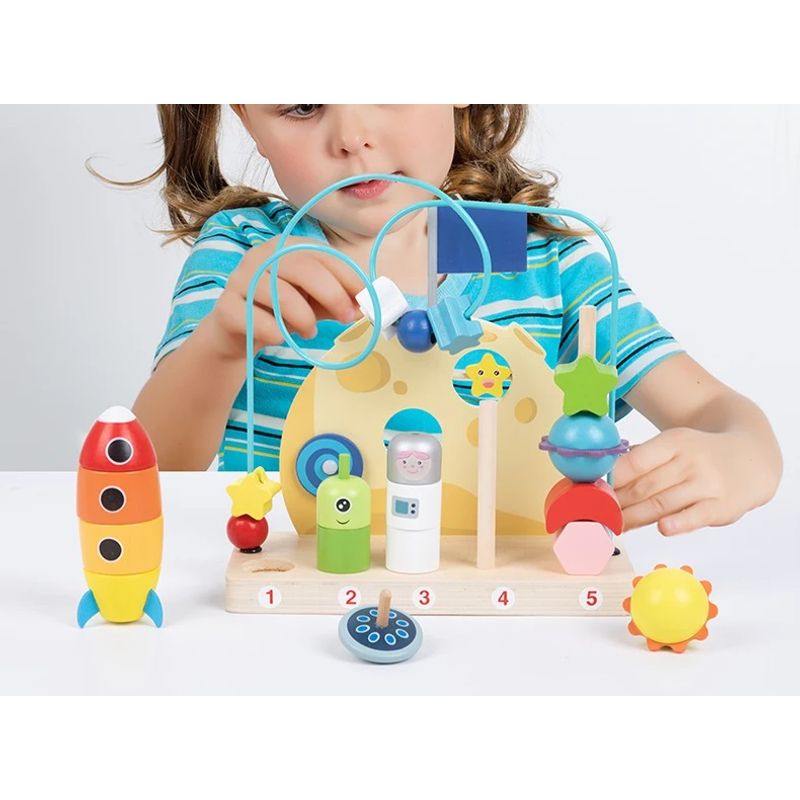 Jucarii, Copii si Bebe - Jucarii si jocuri - Jucarii & jocuri educative - Jocuri si jucarii educative - Jucarie educativa 2 in 1, stivuire pe numere, labirint cu margele, sistemul solar, 2 in 1, Montessori, 18 luni+ - Infinity.ro