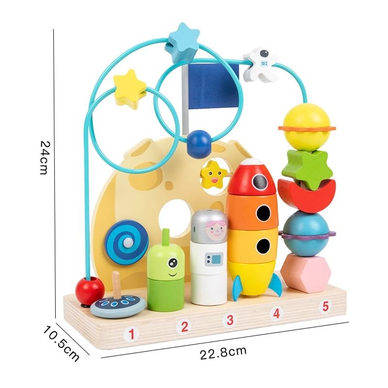 Jucarii, Copii si Bebe - Jucarii si jocuri - Jucarii & jocuri educative - Jocuri si jucarii educative - Jucarie educativa 2 in 1, stivuire pe numere, labirint cu margele, sistemul solar, 2 in 1, Montessori, 18 luni+ - Infinity.ro